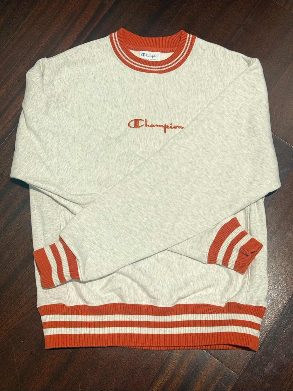 Champion Light Gray Crewneck Sweatshirt with Orange Trim